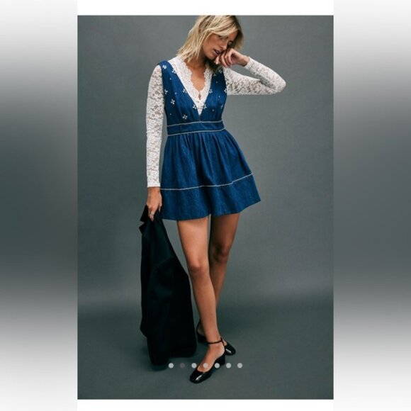 Free People Dresses & Skirts - Free People Aultry Embellished Denim Dress NWT Small
